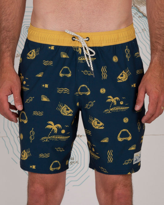 Salty Crew Island Days Navy/Gold Elastic Boardshort